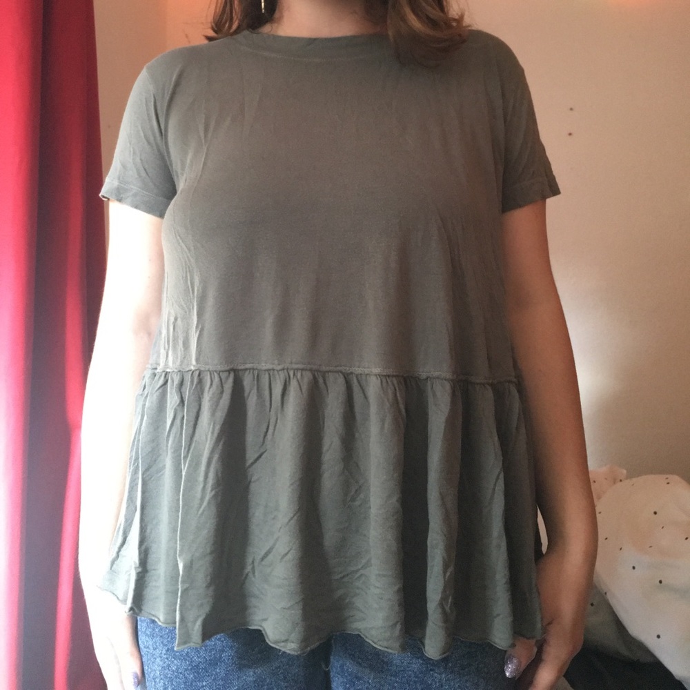 Olive peplum tee